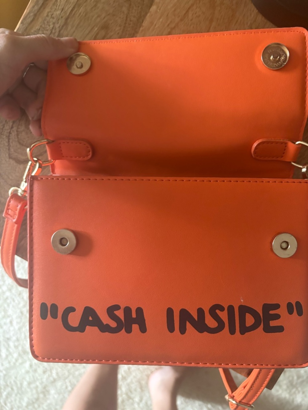 Orange Leather Top-Handle Crossbody with Graphic Print - Picture 2 of 5